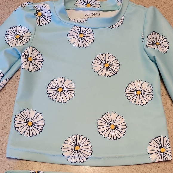 Carter's Aqua Daisy Kids Swim Rashguard 2 Piece Set Size 12 Months - Picture 6 of 6